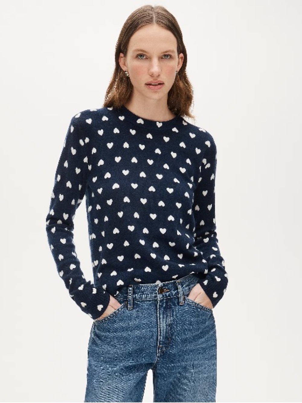 J.Crew Cashmere classic-fit crewneck sweater in heart print CR174